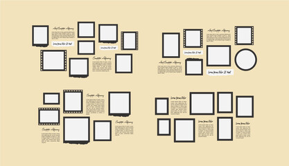 Set Pictures or photos frame collage layout abstract photo frames and digital photo wall template