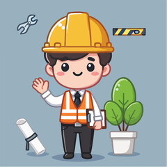 Fototapeta premium vector of architect character with his work helmet