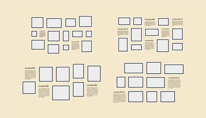 Set Pictures or photos frame collage layout abstract photo frames and digital photo wall template