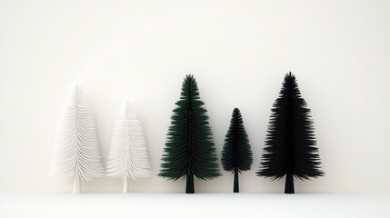 Fototapeta premium 3D render of simple textured black, white, and green pine trees on a light background