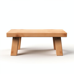 Fototapeta premium Simple Wooden Bench Rustic Table Light Wood Minimalist Design Isolated on White