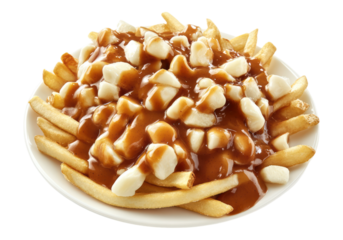 Poutine plate. Transparent background .Isolated PNG
