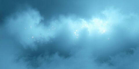 Obraz premium A mesmerizing display of fog in shades of blue with twinkling lights peeking through, evoking a sense of calm and mystery in the environment