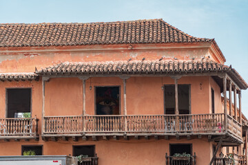 The city Cartagena with beautiful colonial houses and parcs with greenery. 