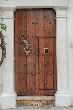 Impressive door knobs in Cartagena. The city Cartagena with beautiful colonial houses and parcs with greenery. 