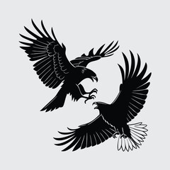 Two birds are fighting  image silhouette vector art and illustration