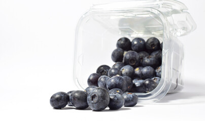 blueberries, with a contribution of beneficial nutrients for our body, white background and copy space	