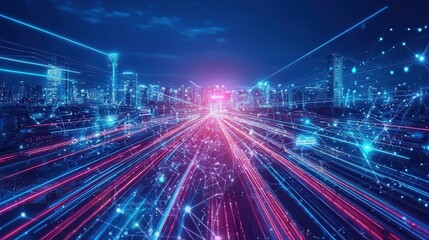 Futuristic Cityscape Illustration with Innovative Trends in Light Trails and Technology for Visual Impact