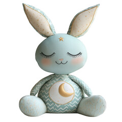 Blue plush stuffed rabbit with golden stars, transparent PNG for decorative items