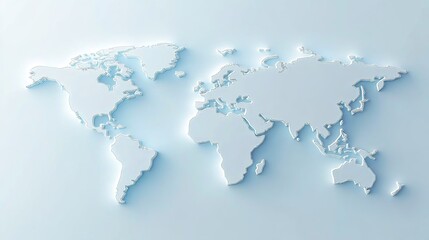 Fototapeta premium 3D world map with a light blue background, simple design, white paper texture