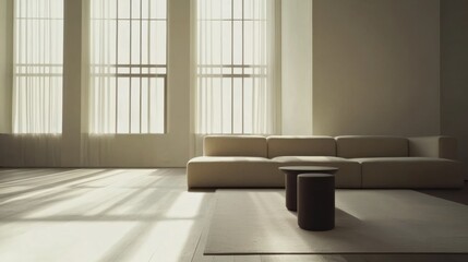 Fototapeta premium Minimalist modern living space with clean, stylish decor. Featuring sleek lines and neutral tones