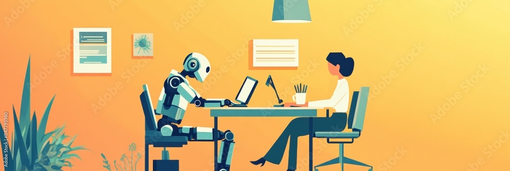 Leinwandbilder collaboration between human and robot on project at modern workspace. generative ai