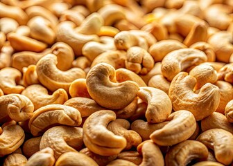 Fototapeta premium Raw cashew nuts: a macro photo reveals the detail of these healthy, organic kernels.