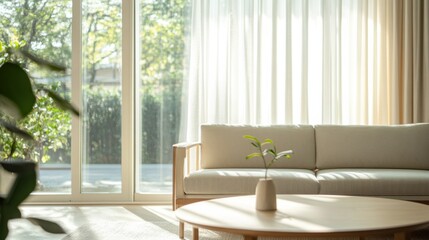 Fototapeta premium Minimalist modern living space with clean, stylish decor. Featuring sleek lines and soft hues