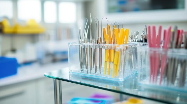 Collection of Dental Instruments in a Modern Clinical Environment