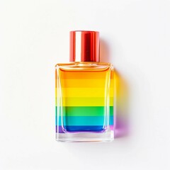Rainbow Perfume, Isolated white background, flat lay 