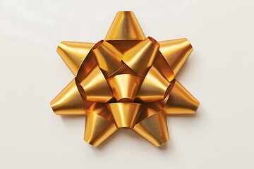 Golden Gift Bow on White Background for Festive Celebrations
