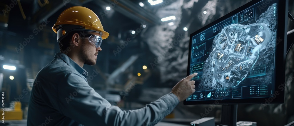 Poster An engineer remotely controlling a mining machine via a holographic interface