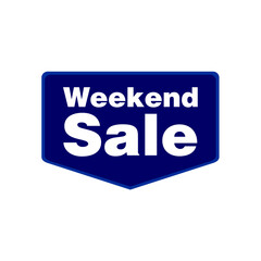 Weekend sale offer banner design, blue batch sale sign vector  