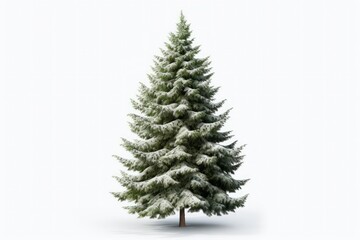 Obraz premium Fir tree with snow. Winter snow-covered spruce. Green fluffy pine isolated on white background.