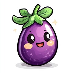 Obraz premium Cute cartoon eggplant with happy face.