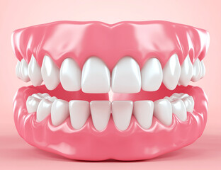 Fototapeta premium Realistic illustration of teeth with white and pink colors on an isolated background, front view.