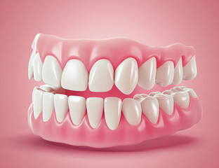 Obraz premium Realistic illustration of teeth with white and pink colors on an isolated background, front view.