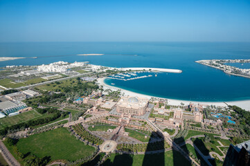 Fototapeta premium Abu Dhabi, UAE: Aerial view of luxury Emirates Palace and Presidential Palace