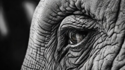 Fototapeta premium The Wisdom in an Elephant's Eye: A Black and White Close-up