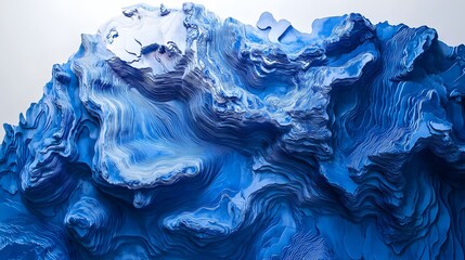 Abstract Blue Layered Mountainous Artwork