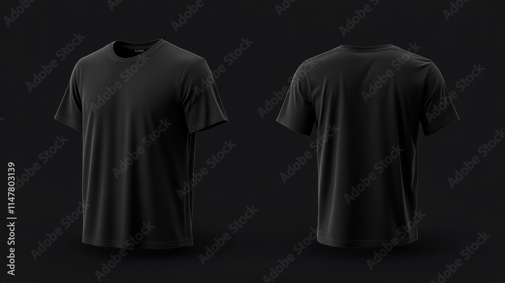 Poster mockup of a black t shirt template showcasing front and back views, ideal for design applications an