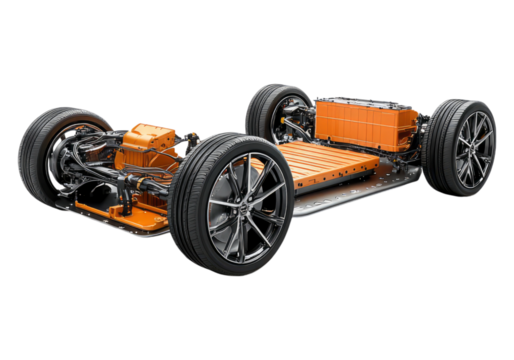 Electric car chassis. Transparent background .Isolated PNG
