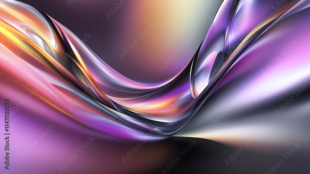 Poster fluid abstract art: dynamic gradient waves in purple, yellow, and black. a futuristic, hypnotic visu