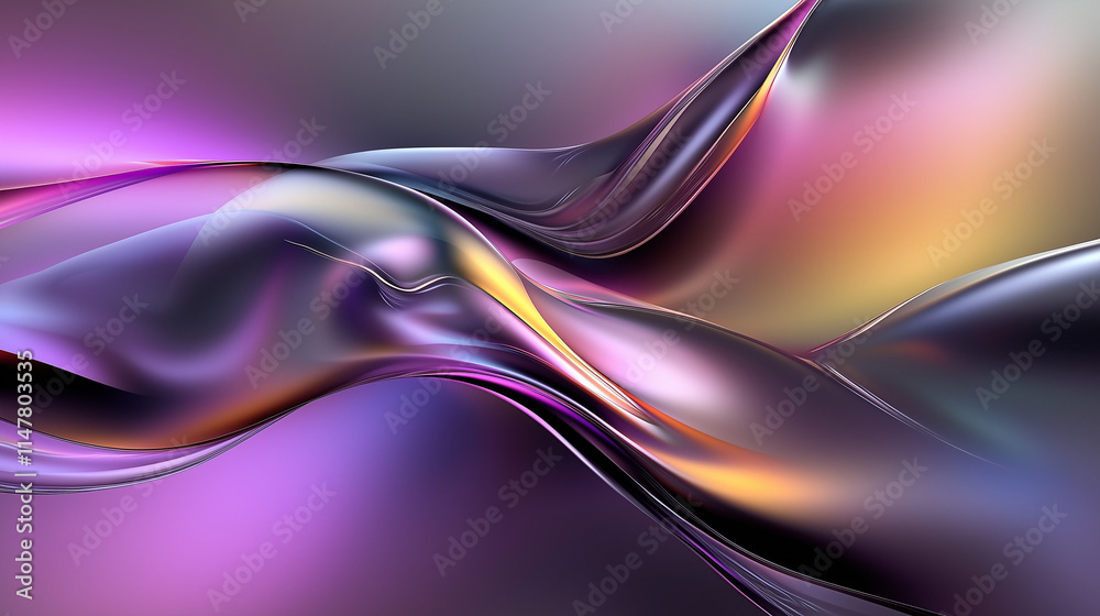 Poster fluid abstract art: dynamic gradient waves in purple, yellow, and black. a futuristic, hypnotic visu