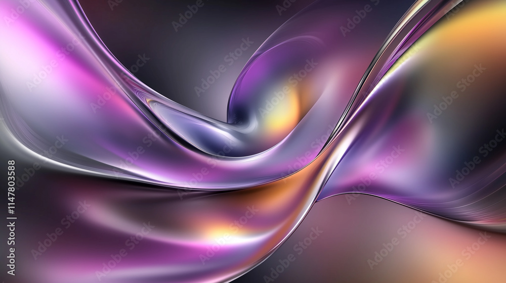 Poster fluid abstract art: dynamic gradient waves in purple, yellow, and black. a futuristic, hypnotic visu