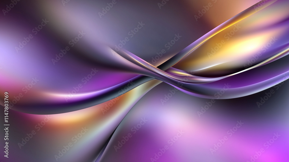 Poster fluid abstract art: dynamic gradient waves in purple, yellow, and black. a futuristic, hypnotic visu