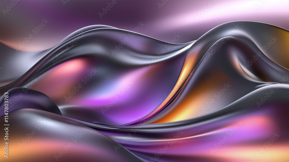 Poster fluid abstract art: dynamic gradient waves in purple, yellow, and black. a futuristic, hypnotic visu