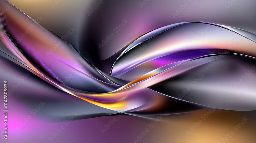 Poster fluid abstract art: dynamic gradient waves in purple, yellow, and black. a futuristic, hypnotic visu
