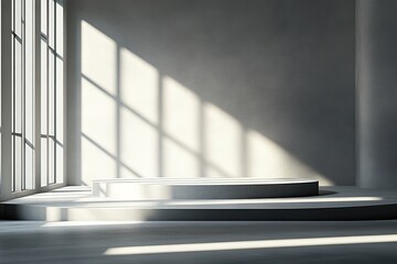 Minimalist space illuminated by soft sunlight, highlighting shad