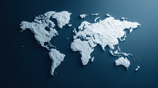 Fototapeta 3D textured world map on dark background.