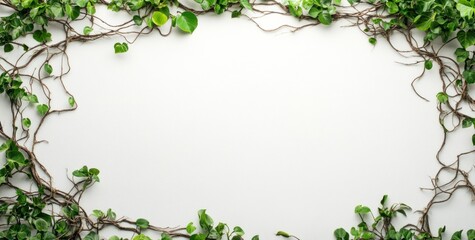 Fototapeta premium Green vine frame on white background.