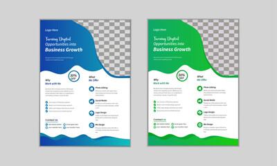 Creative Corporate Colourful Business Flyer Template Design set with blue and green colour, abstract business flyer, professional a4 leaflet design vector.