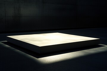 Minimalist platform illuminated by soft light, creating an ether