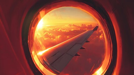 Airplane Wing Sunset Flight Cloudscape View