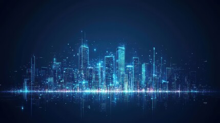 Fototapeta premium cityscape with space and neon light effect. Modern hi-tech, science, futuristic technology concept. Abstract digital high tech city design for banner background