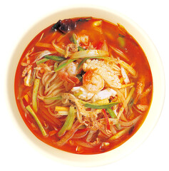 Spicy Korean Jjamppong Noodle Soup with Seafood and Vegetables