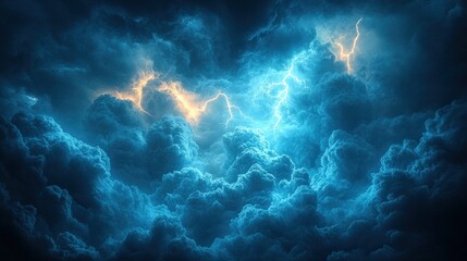 Fototapeta premium Dark stormy clouds, vibrant lightning strikes.