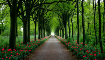 Naklejka premium path in the forest moist forest path surrounded by greenery 