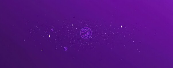 Purple space with planets and stars, abstract.