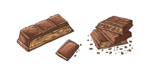 Hand-drawn chocolate bar colored illustrations with vintage artistic details